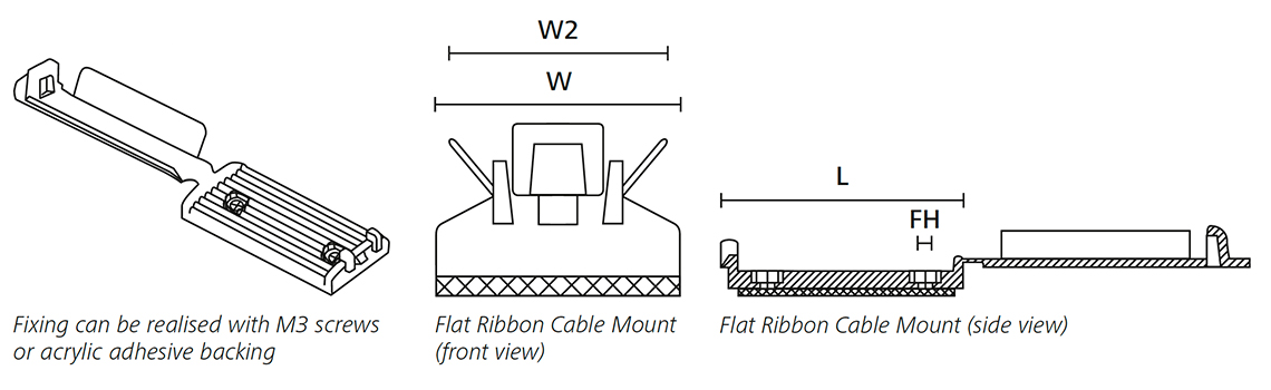 Flat Ribbon Cable Mount with Adhesive and/or Screwable Versions
